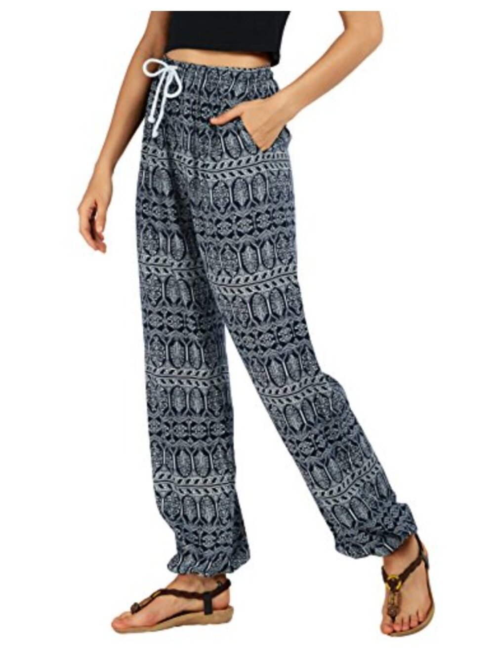 Boho Floral Harem Pants Women's Yoga Jogger Trousers Rayon Drawstring